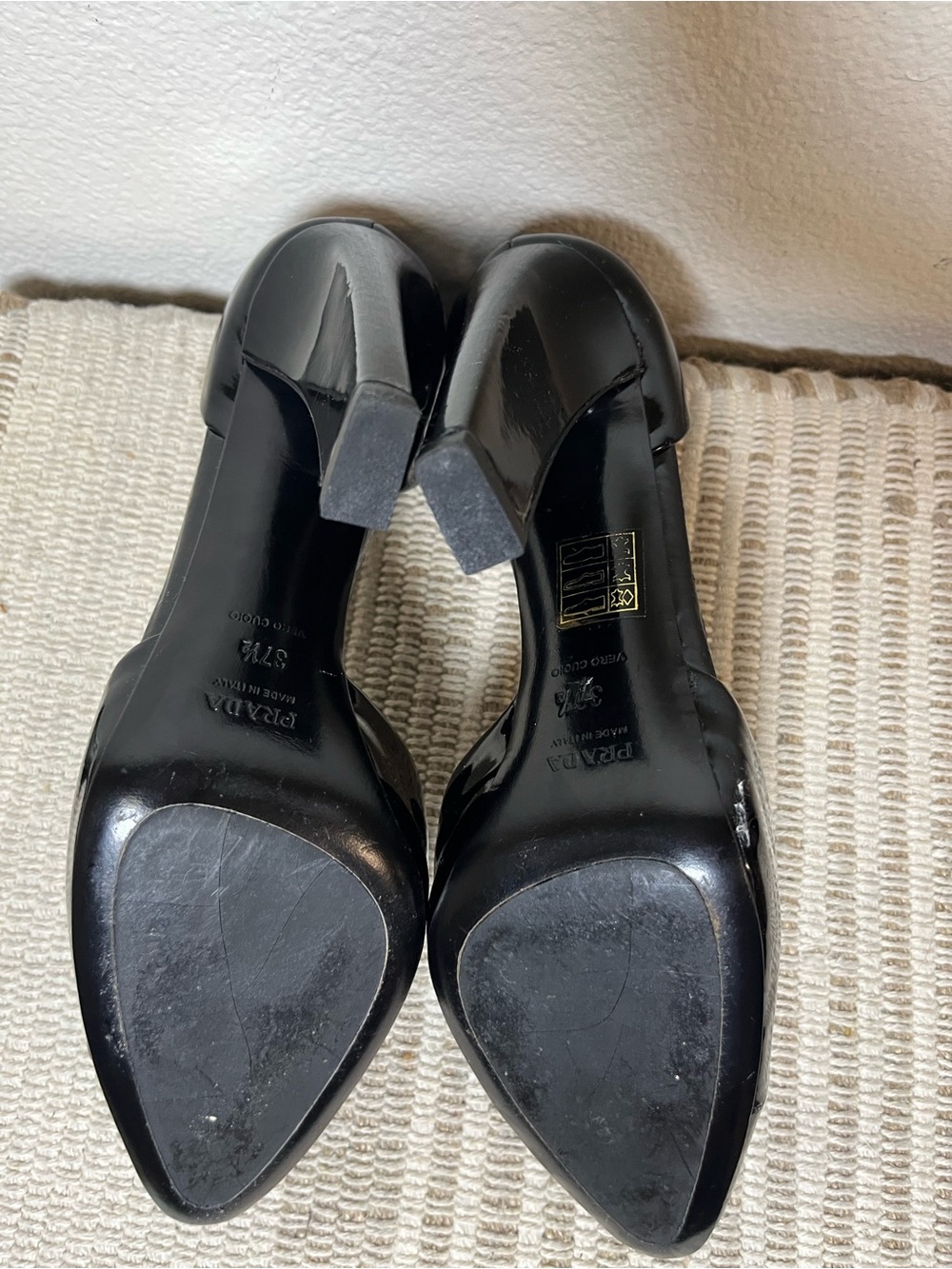 Prada D’Orsay Black Patent Leather Block Heel Pumps 7.5/37.5 - Picture 6 of 6